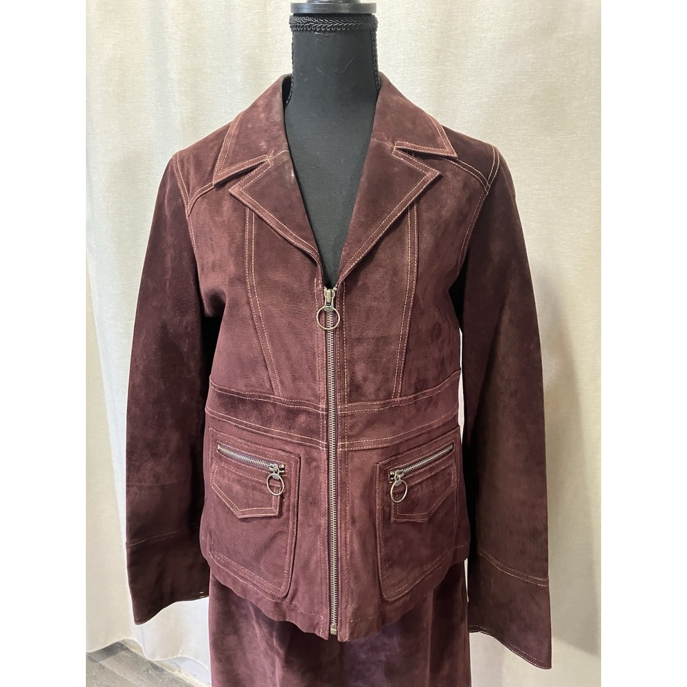 1990's Wilson's Leather Maxima 2 Piece Women's Suit Burgundy Size Large - Picture 2 of 6